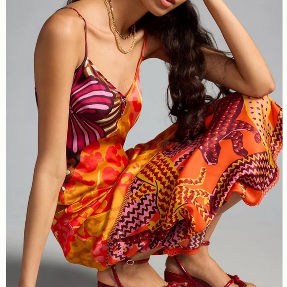 NWT FARM Rio x Anthropologie Printed Slip Dress - Picture 2 of 9